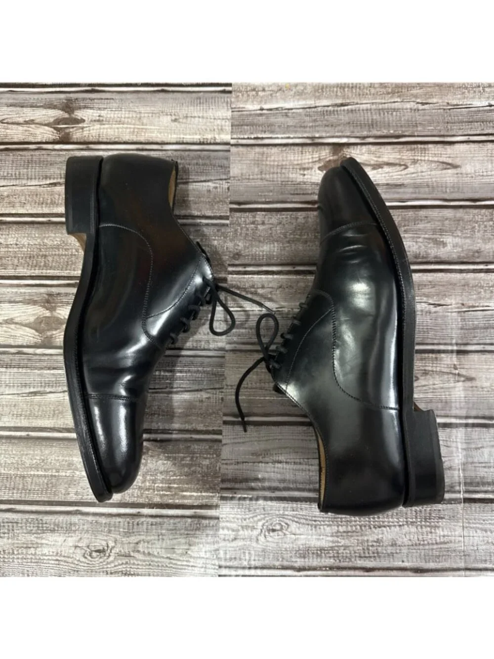 J. Glen Handmade Leather Lace Up Cap Toe Dress Shoes Sz 8.5 US Black Made Italy